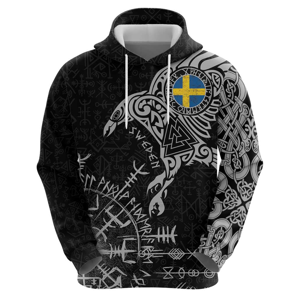 Sweden Viking Ravens Hoodie Vegvisir Runes Pattern LT18