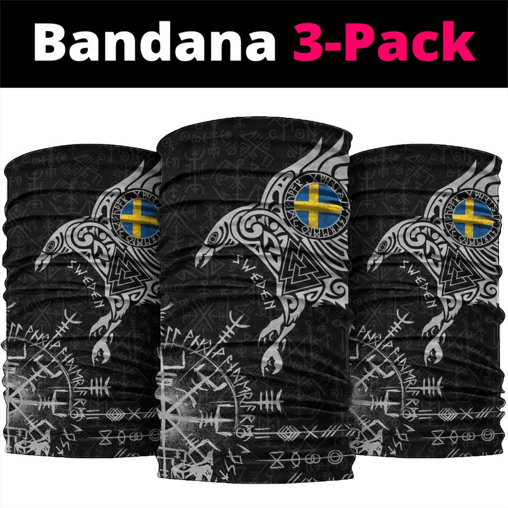 Sweden Viking Ravens Neck Gaiter Vegvisir Runes Pattern LT18