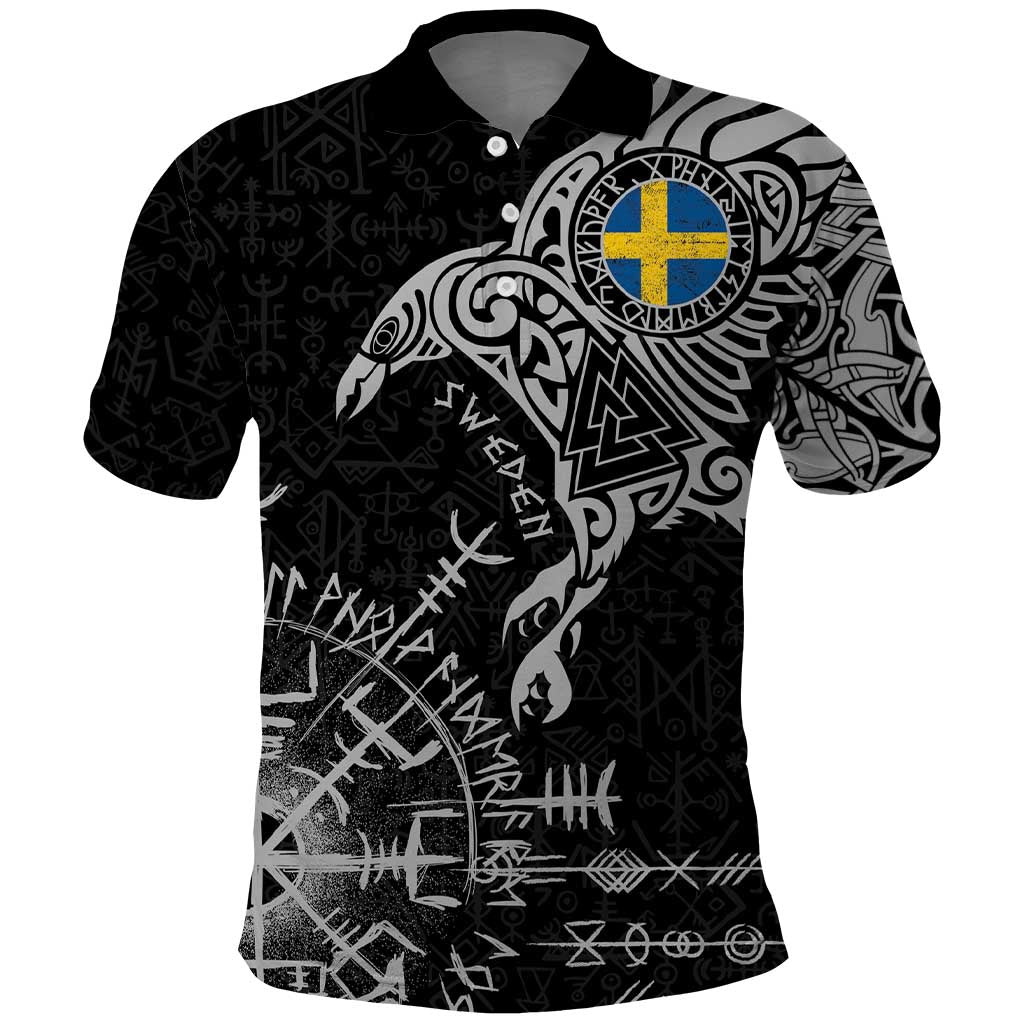 Sweden Viking Ravens Polo Shirt Vegvisir Runes Pattern LT18