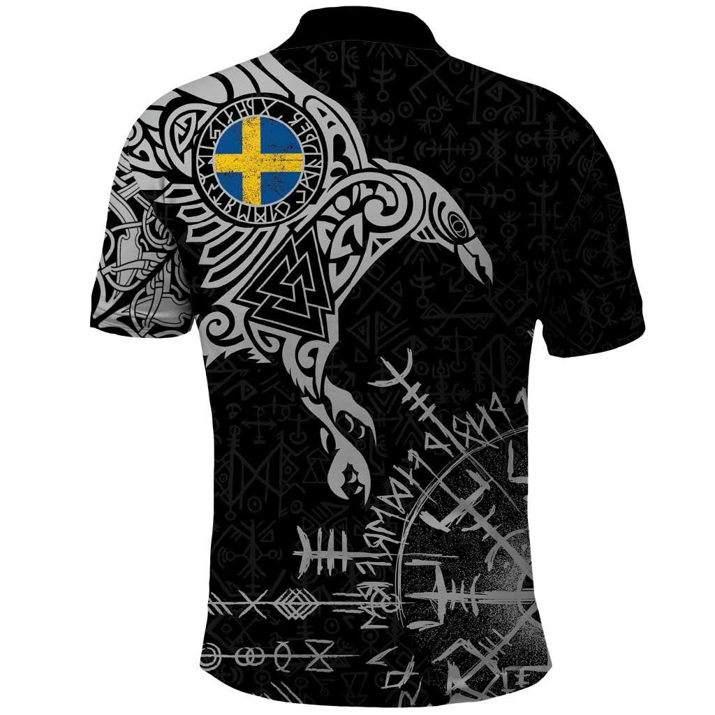 Sweden Viking Ravens Polo Shirt Vegvisir Runes Pattern LT18