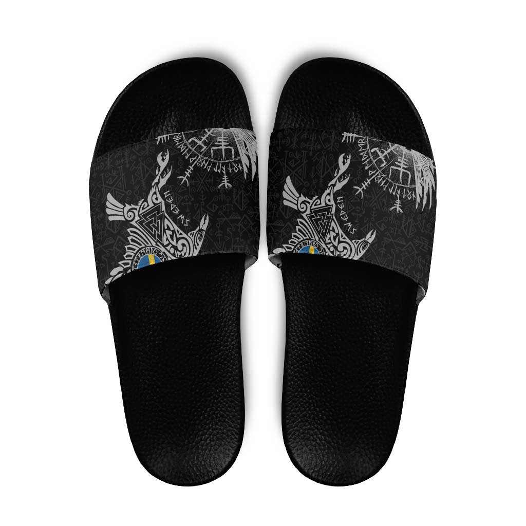 Sweden Viking Ravens Slide Sandals Vegvisir Runes Pattern LT18