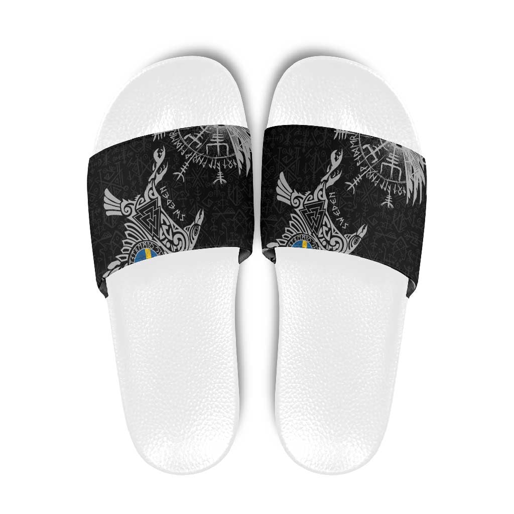 Sweden Viking Ravens Slide Sandals Vegvisir Runes Pattern LT18