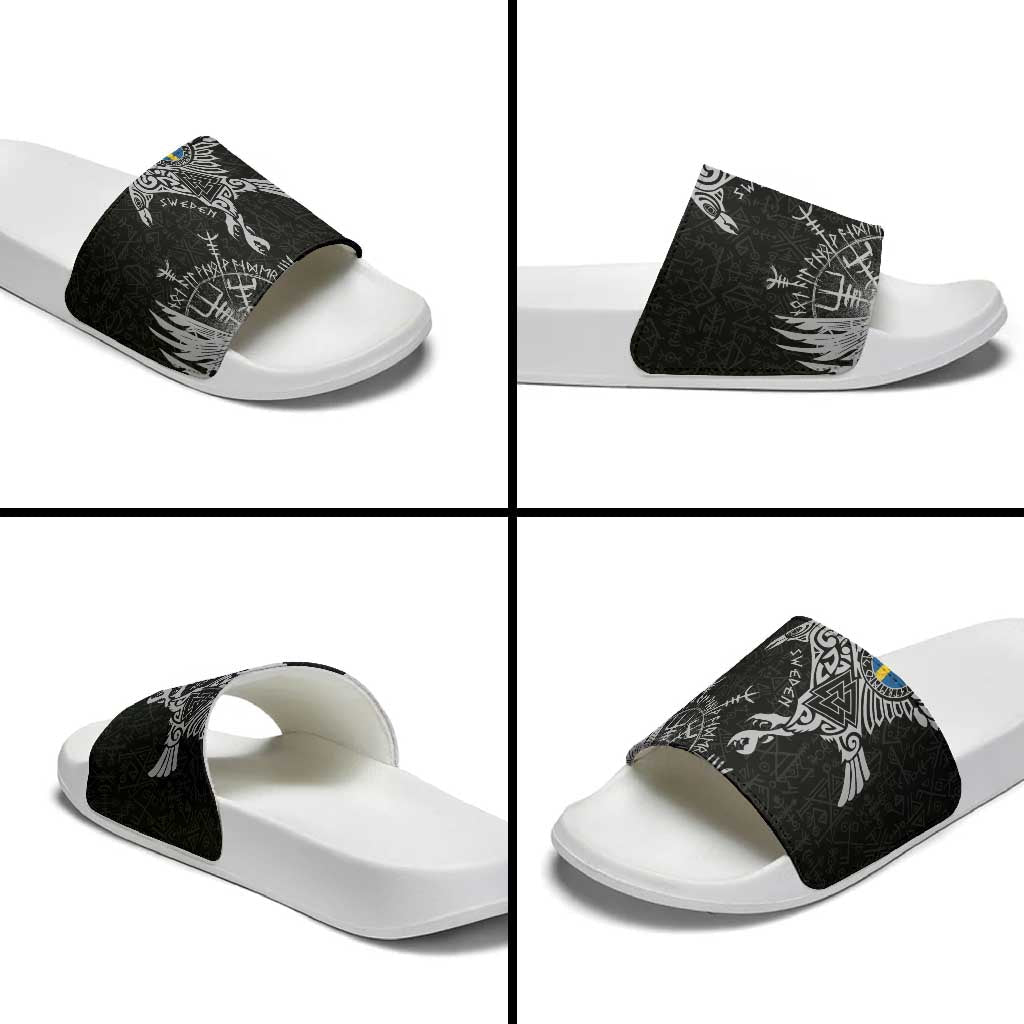 Sweden Viking Ravens Slide Sandals Vegvisir Runes Pattern LT18