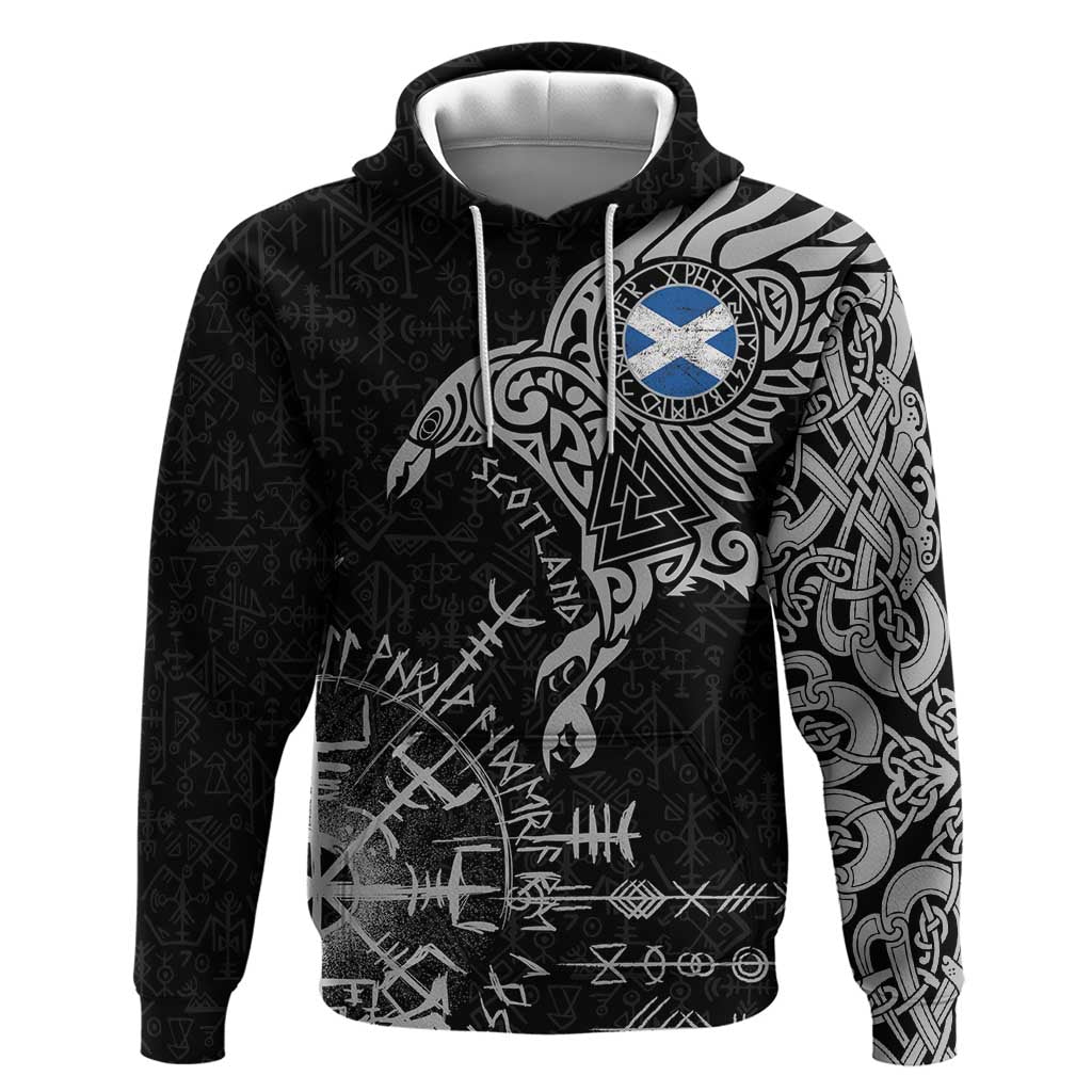 Scotland Viking Ravens Hoodie Vegvisir Runes Pattern LT18