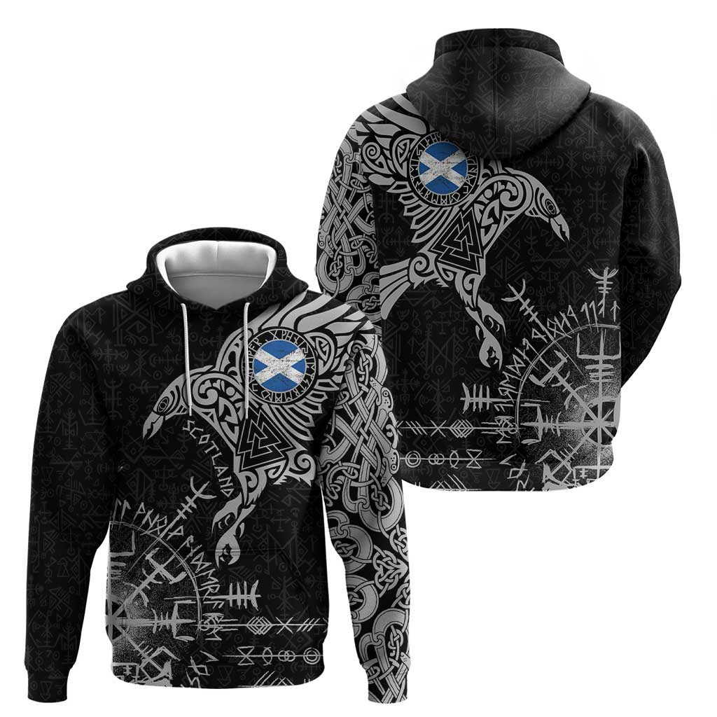 Scotland Viking Ravens Hoodie Vegvisir Runes Pattern LT18