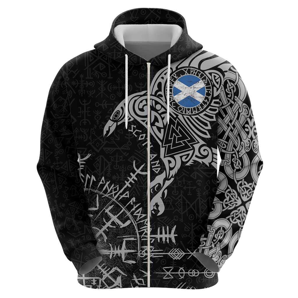 Scotland Viking Ravens Hoodie Vegvisir Runes Pattern LT18