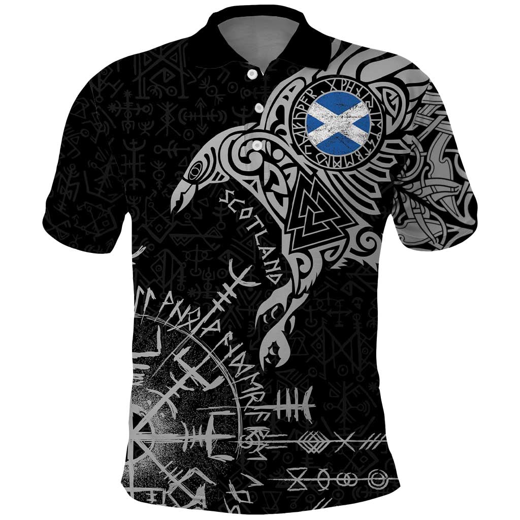 Scotland Viking Ravens Polo Shirt Vegvisir Runes Pattern LT18
