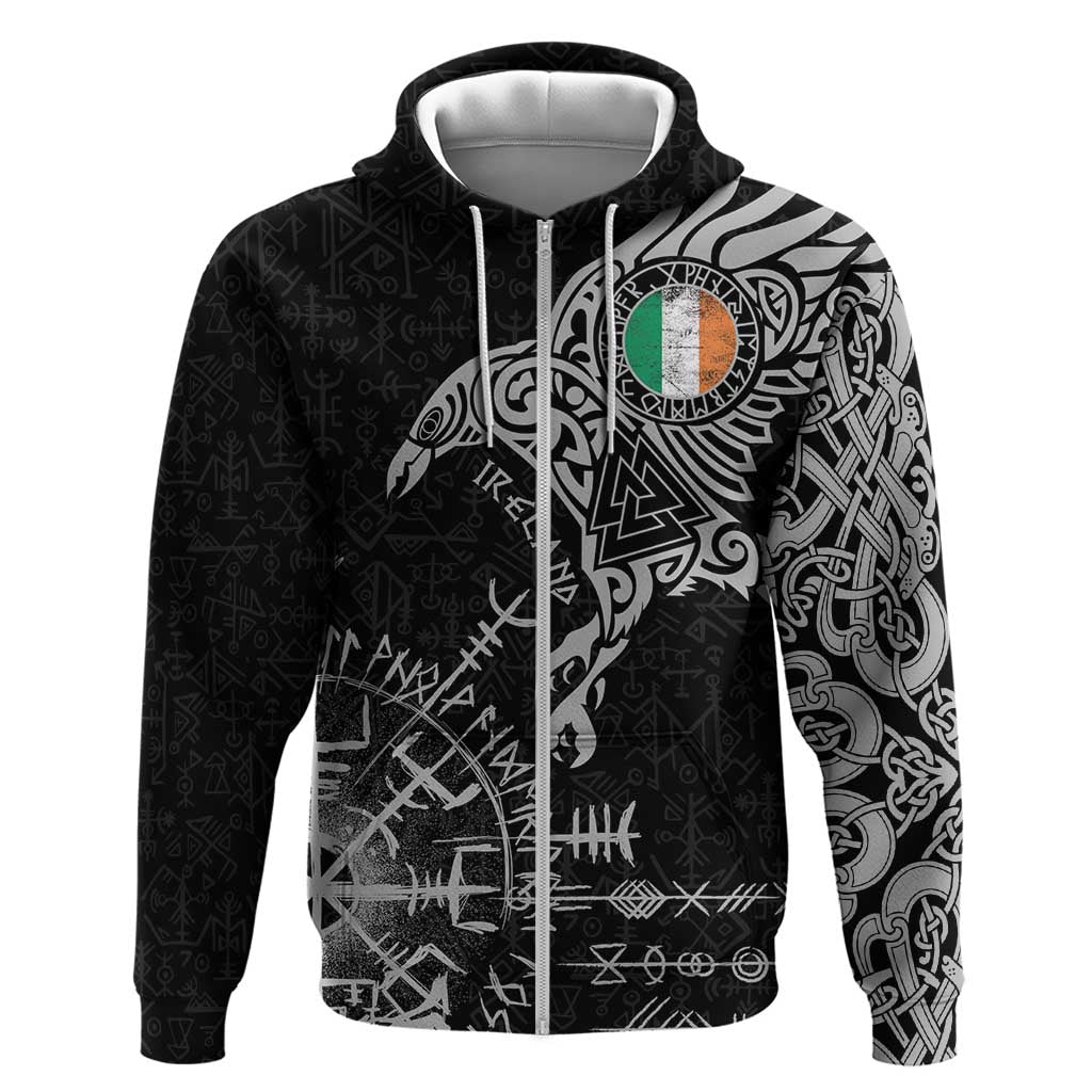 Ireland Viking Ravens Hoodie Vegvisir Runes Pattern LT18