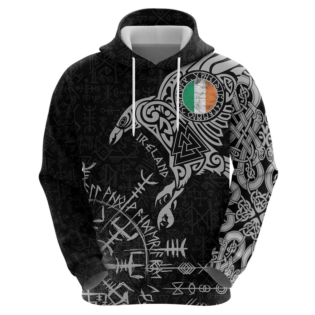 Ireland Viking Ravens Hoodie Vegvisir Runes Pattern LT18