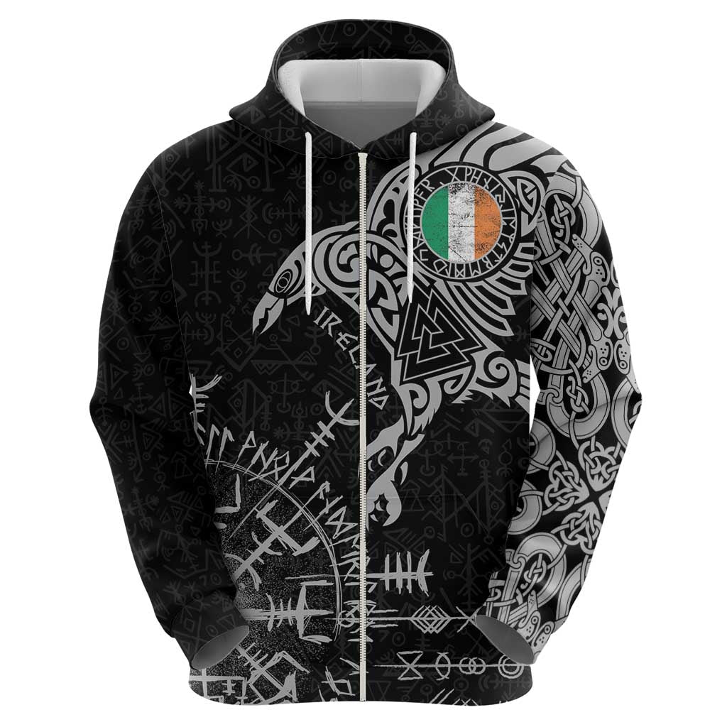 Ireland Viking Ravens Hoodie Vegvisir Runes Pattern LT18