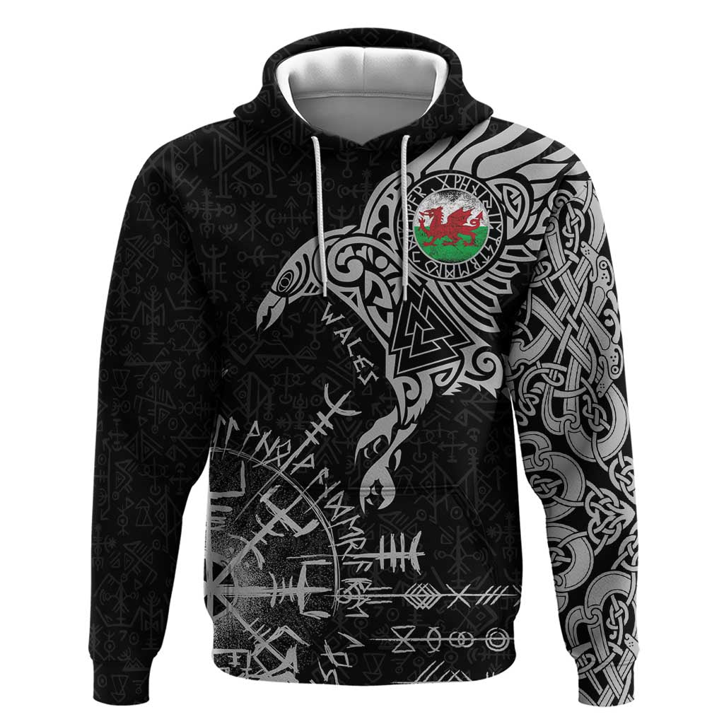 Wales Viking Ravens Hoodie Vegvisir Runes Pattern LT18