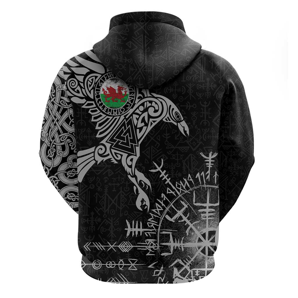 Wales Viking Ravens Hoodie Vegvisir Runes Pattern LT18