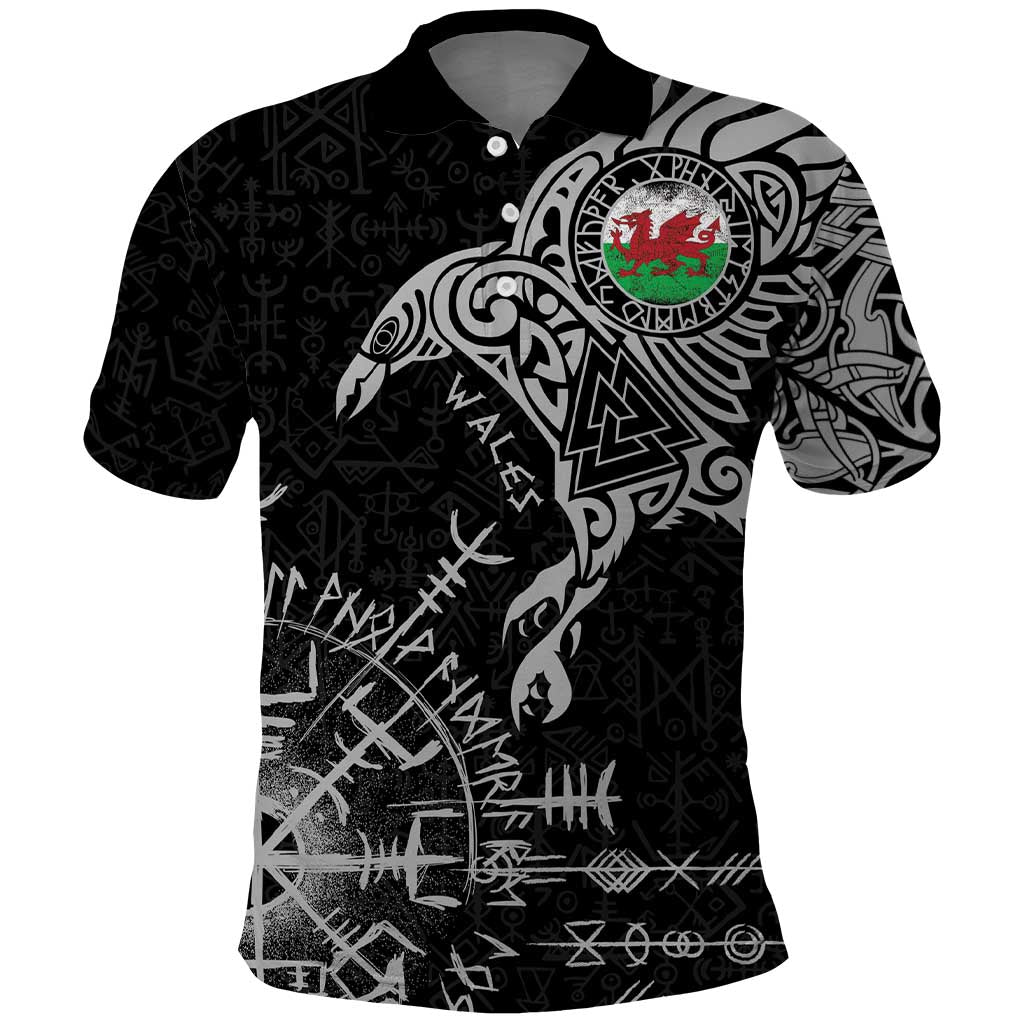 Wales Viking Ravens Polo Shirt Vegvisir Runes Pattern LT18