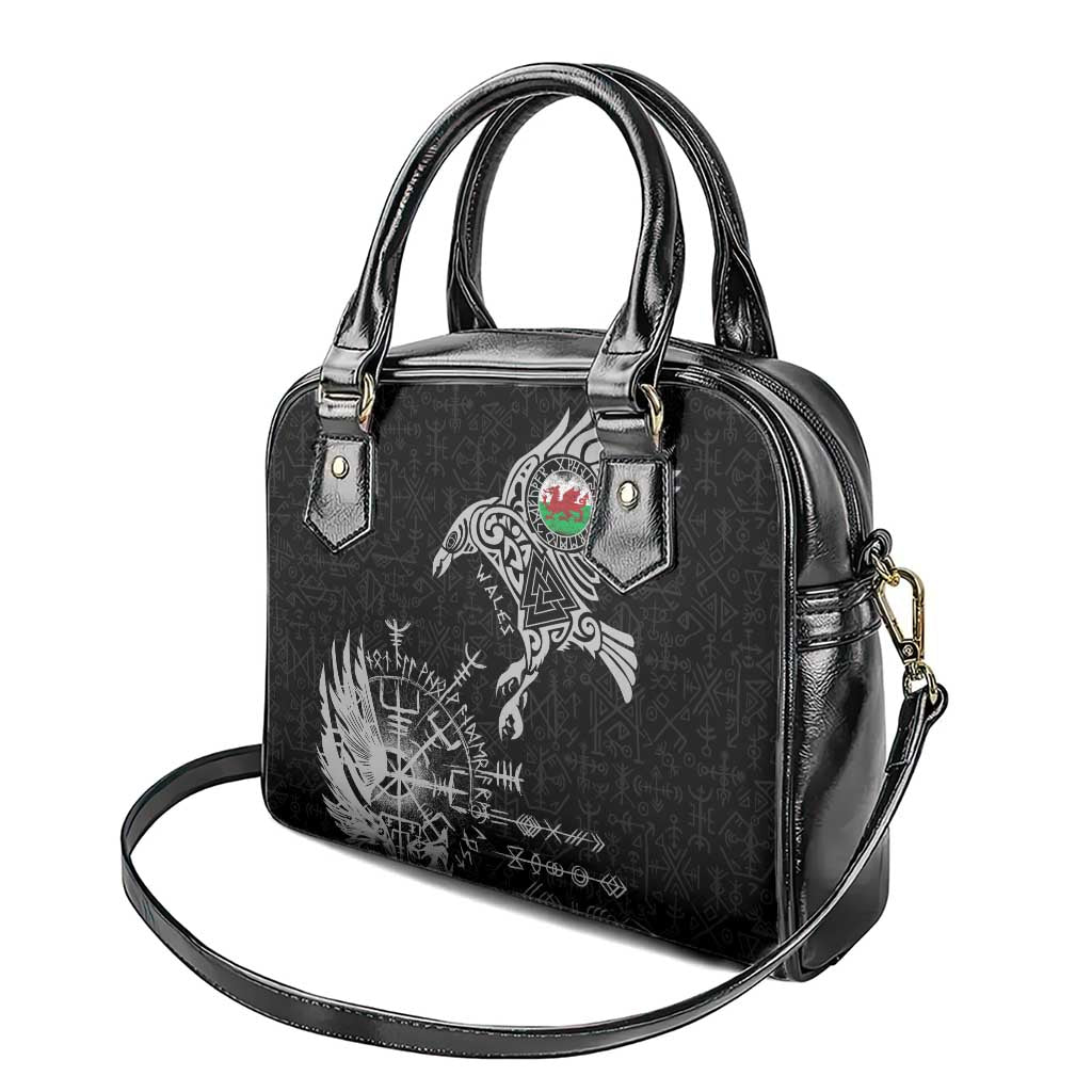 Wales Viking Ravens Shoulder Handbag Vegvisir Runes Pattern LT18