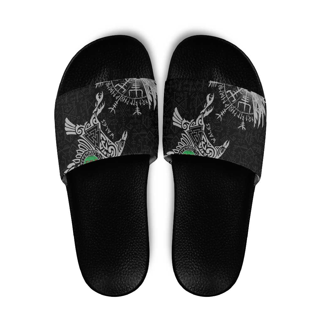 Wales Viking Ravens Slide Sandals Vegvisir Runes Pattern LT18