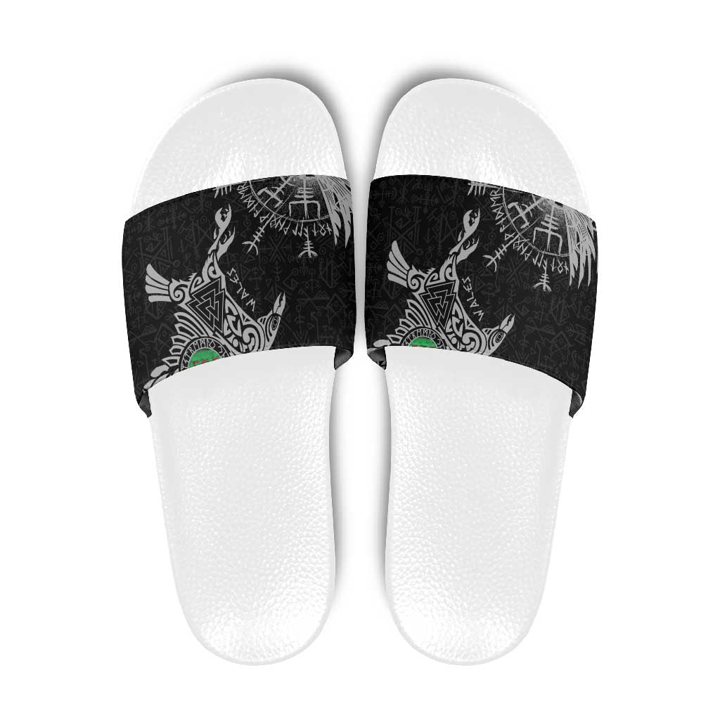 Wales Viking Ravens Slide Sandals Vegvisir Runes Pattern LT18