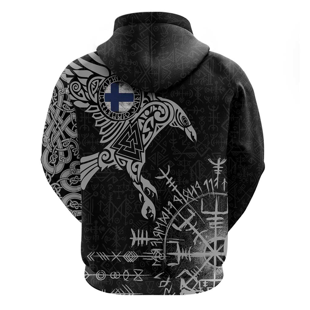 Finland Viking Ravens Hoodie Vegvisir Runes Pattern LT18