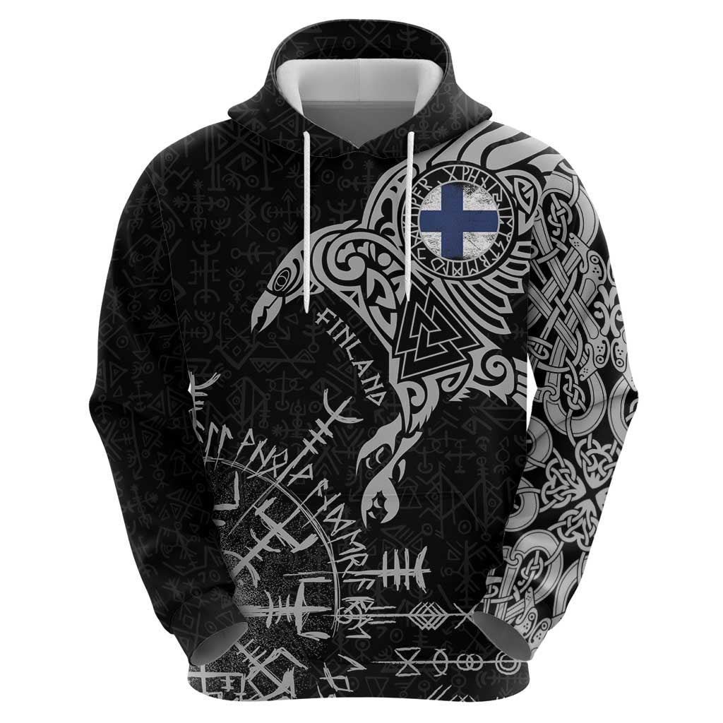 Finland Viking Ravens Hoodie Vegvisir Runes Pattern LT18