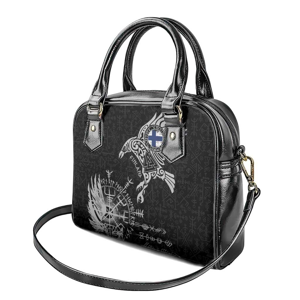 Finland Viking Ravens Shoulder Handbag Vegvisir Runes Pattern LT18