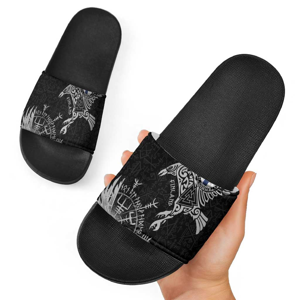Finland Viking Ravens Slide Sandals Vegvisir Runes Pattern LT18
