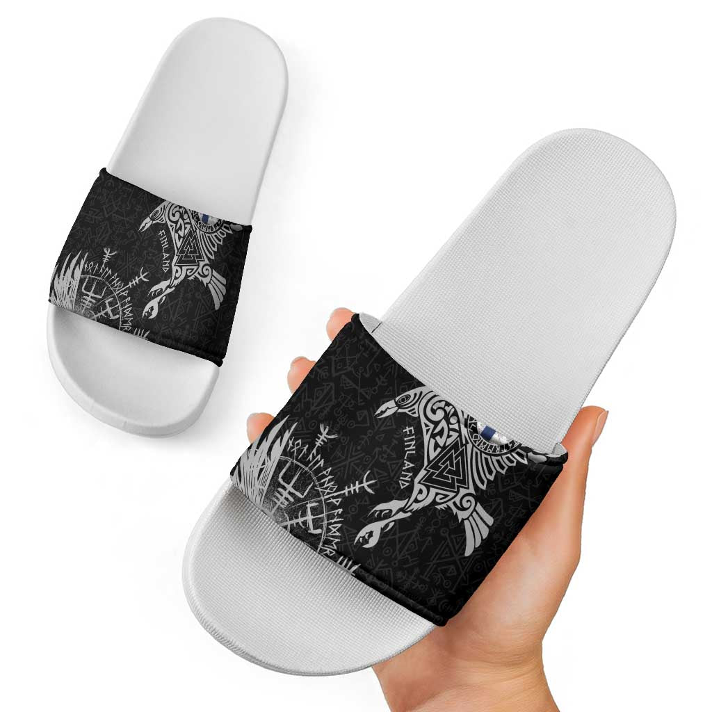 Finland Viking Ravens Slide Sandals Vegvisir Runes Pattern LT18