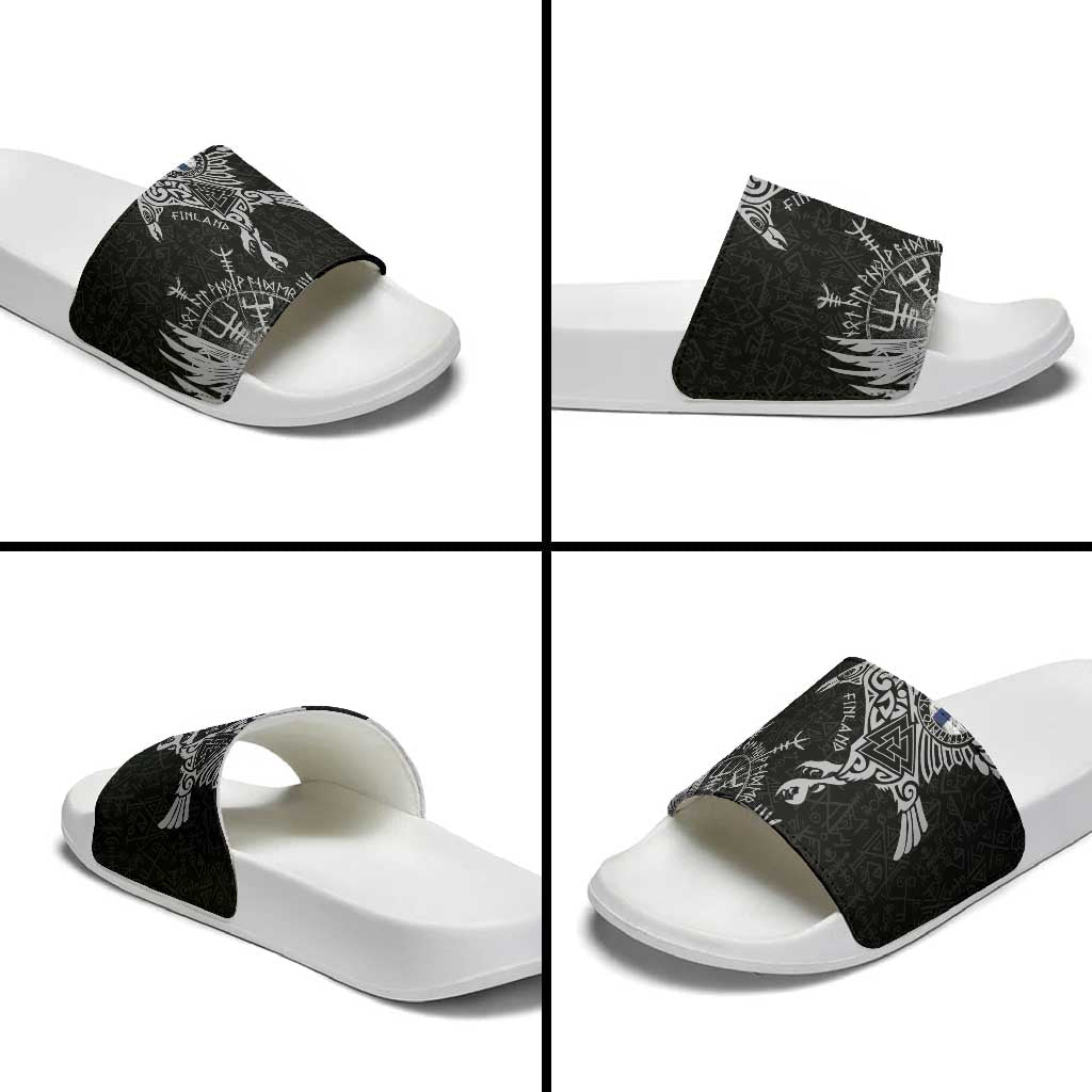 Finland Viking Ravens Slide Sandals Vegvisir Runes Pattern LT18