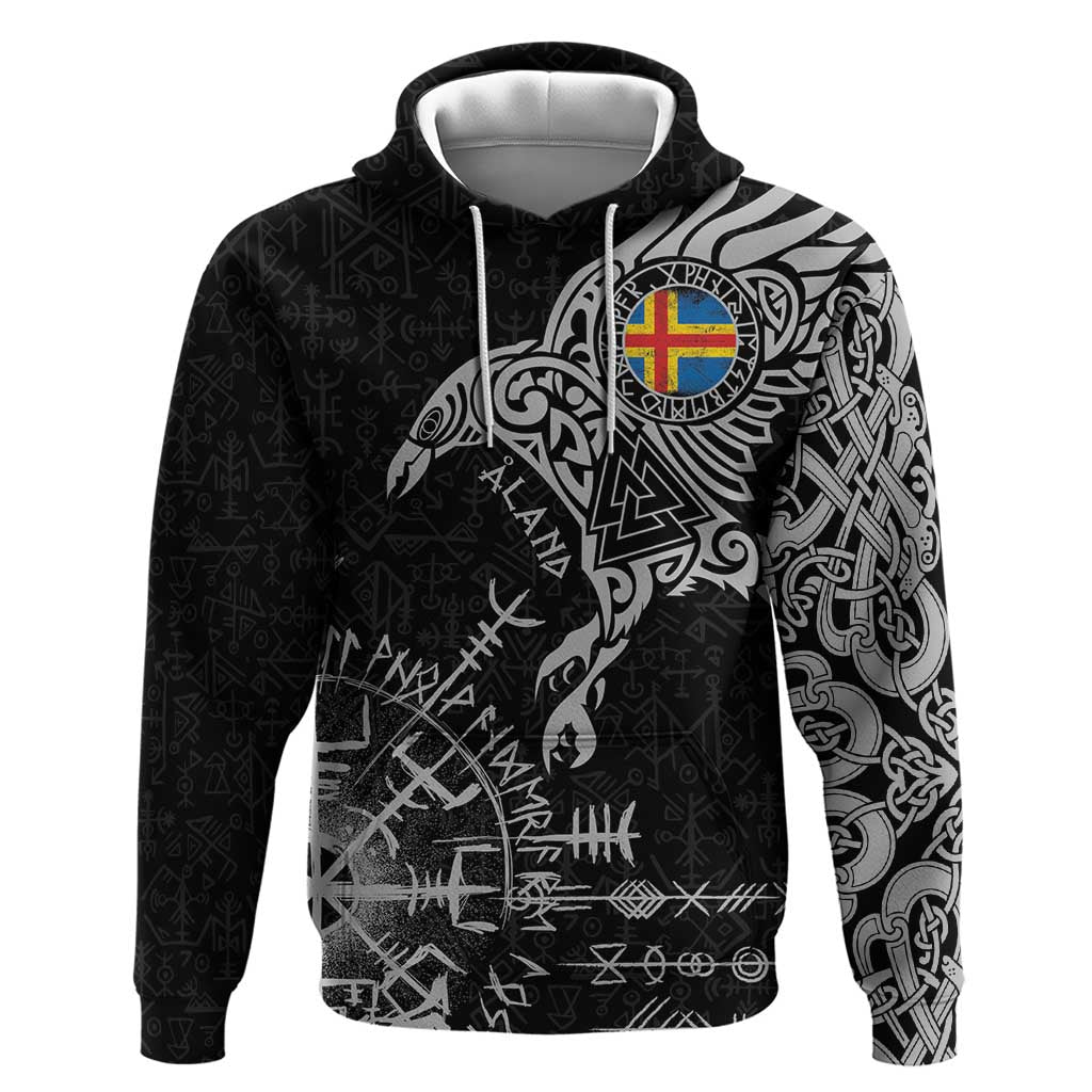 Aland Viking Ravens Hoodie Vegvisir Runes Pattern LT18