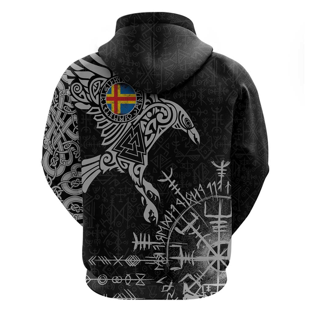Aland Viking Ravens Hoodie Vegvisir Runes Pattern LT18