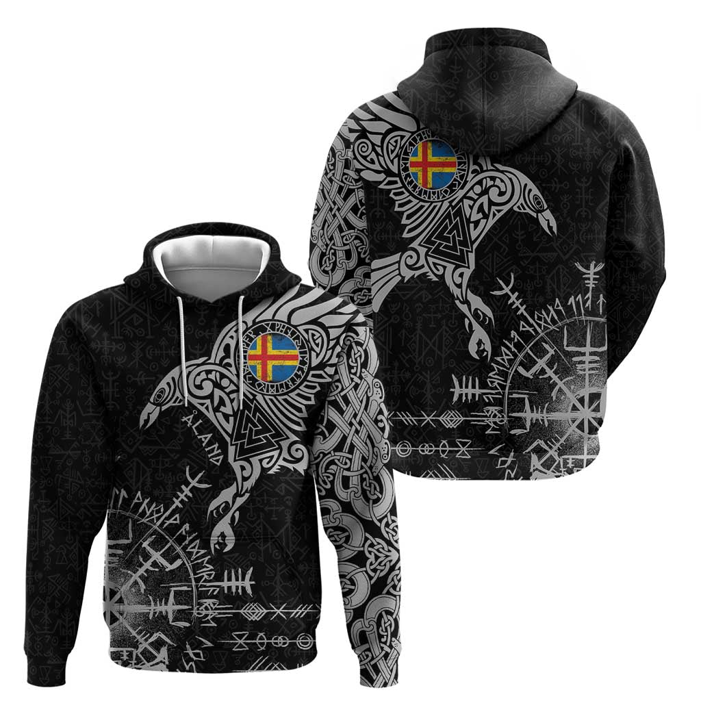 Aland Viking Ravens Hoodie Vegvisir Runes Pattern LT18