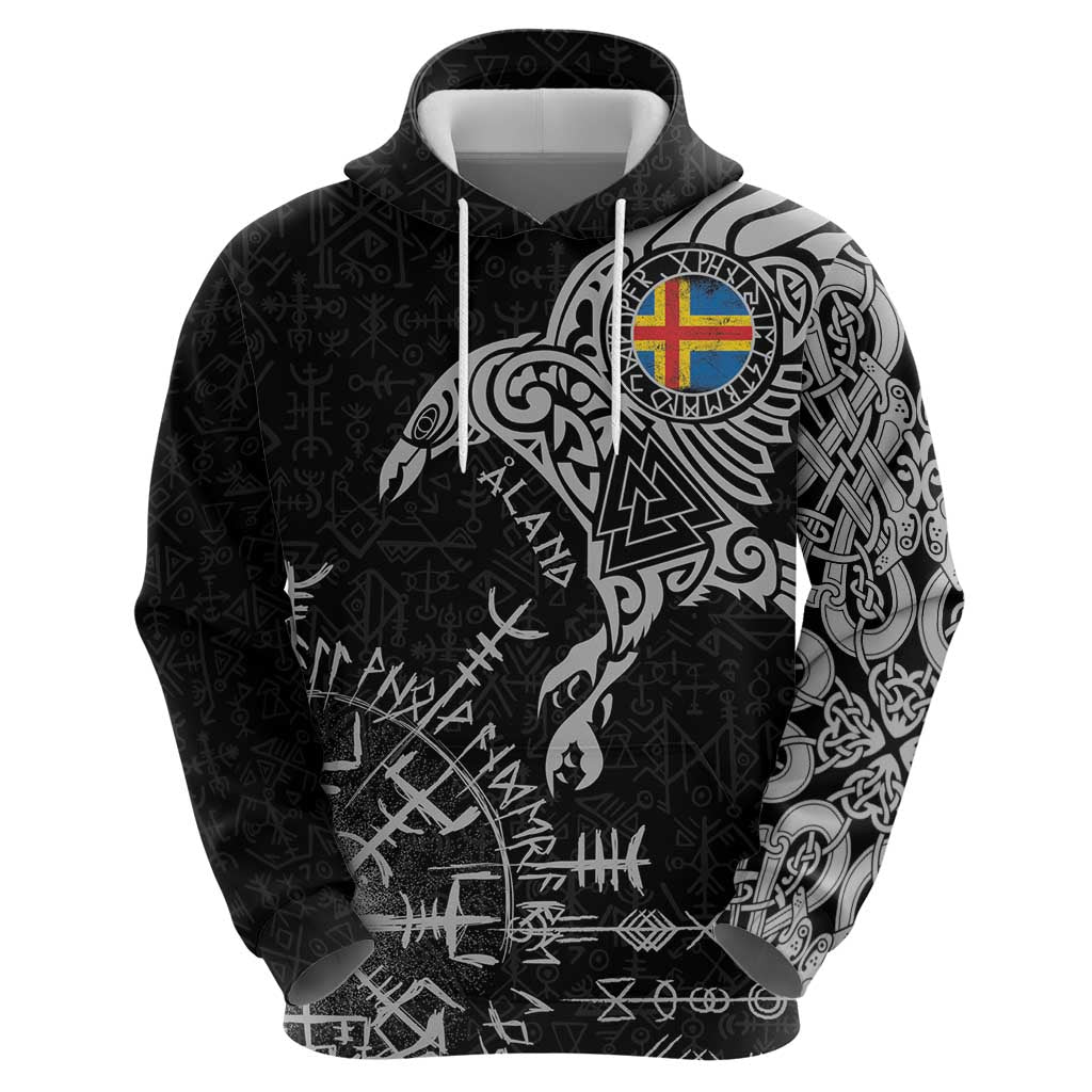 Aland Viking Ravens Hoodie Vegvisir Runes Pattern LT18