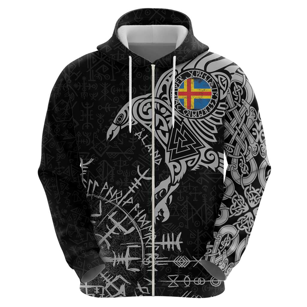 Aland Viking Ravens Hoodie Vegvisir Runes Pattern LT18