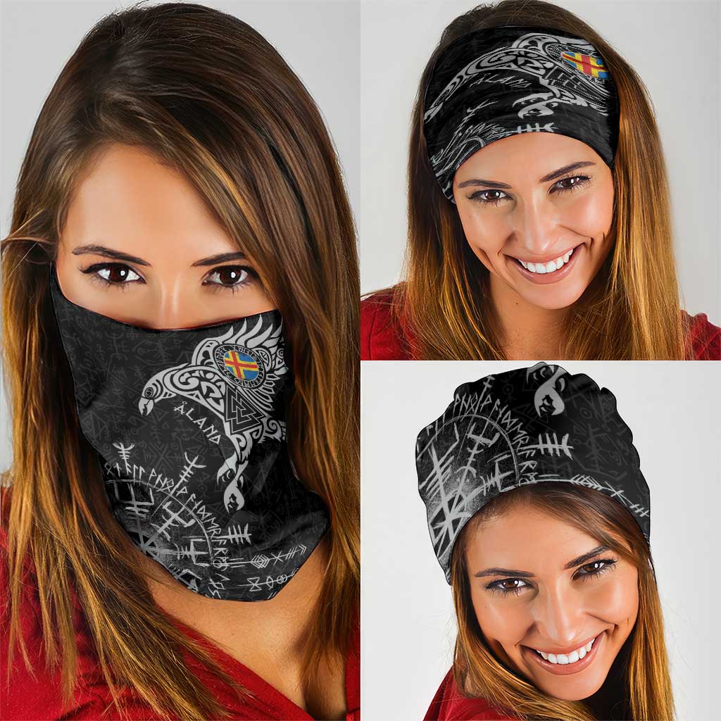 Aland Viking Ravens Neck Gaiter Vegvisir Runes Pattern LT18