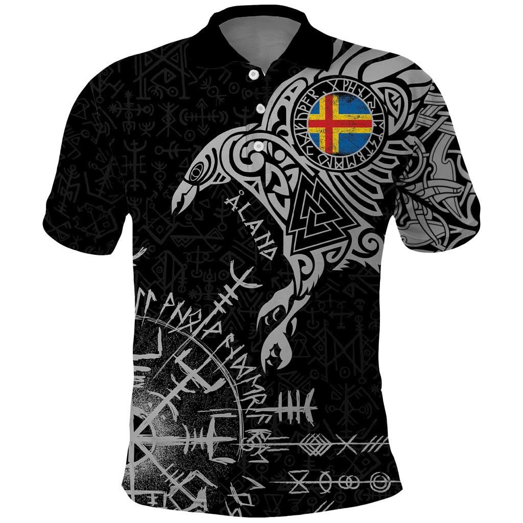 Aland Viking Ravens Polo Shirt Vegvisir Runes Pattern LT18