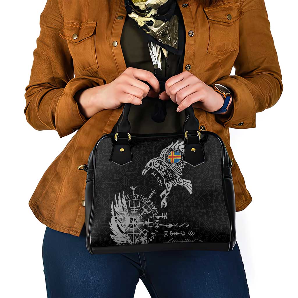 Aland Viking Ravens Shoulder Handbag Vegvisir Runes Pattern LT18