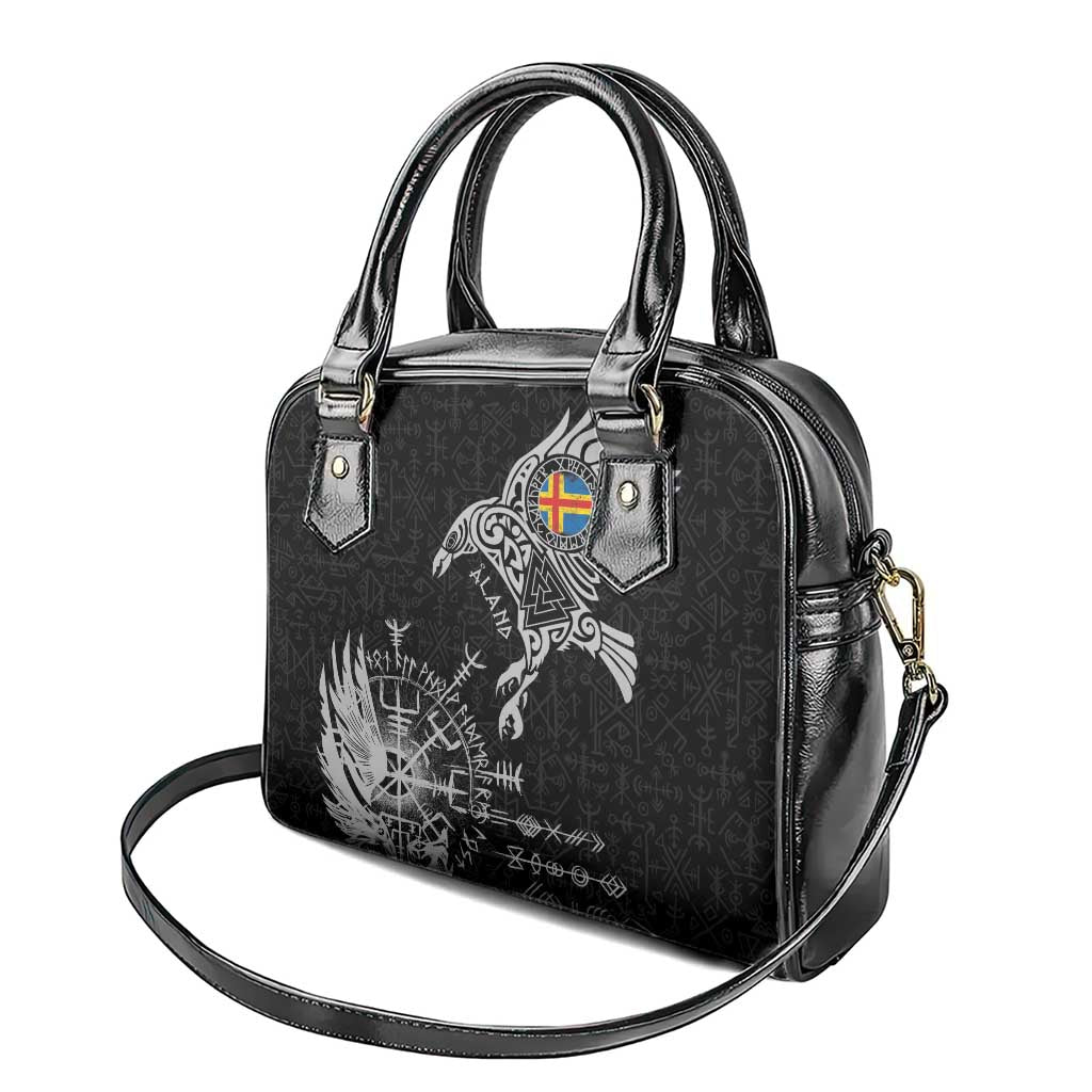 Aland Viking Ravens Shoulder Handbag Vegvisir Runes Pattern LT18