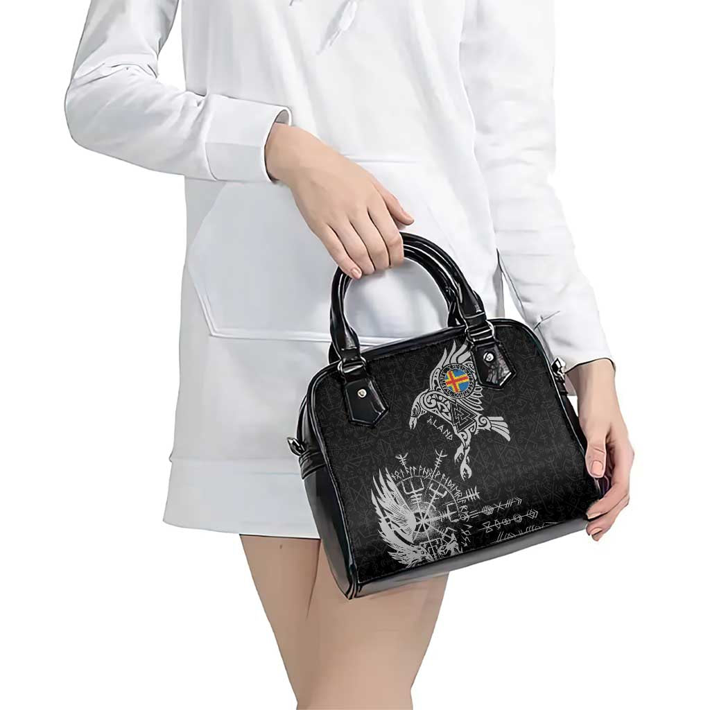 Aland Viking Ravens Shoulder Handbag Vegvisir Runes Pattern LT18
