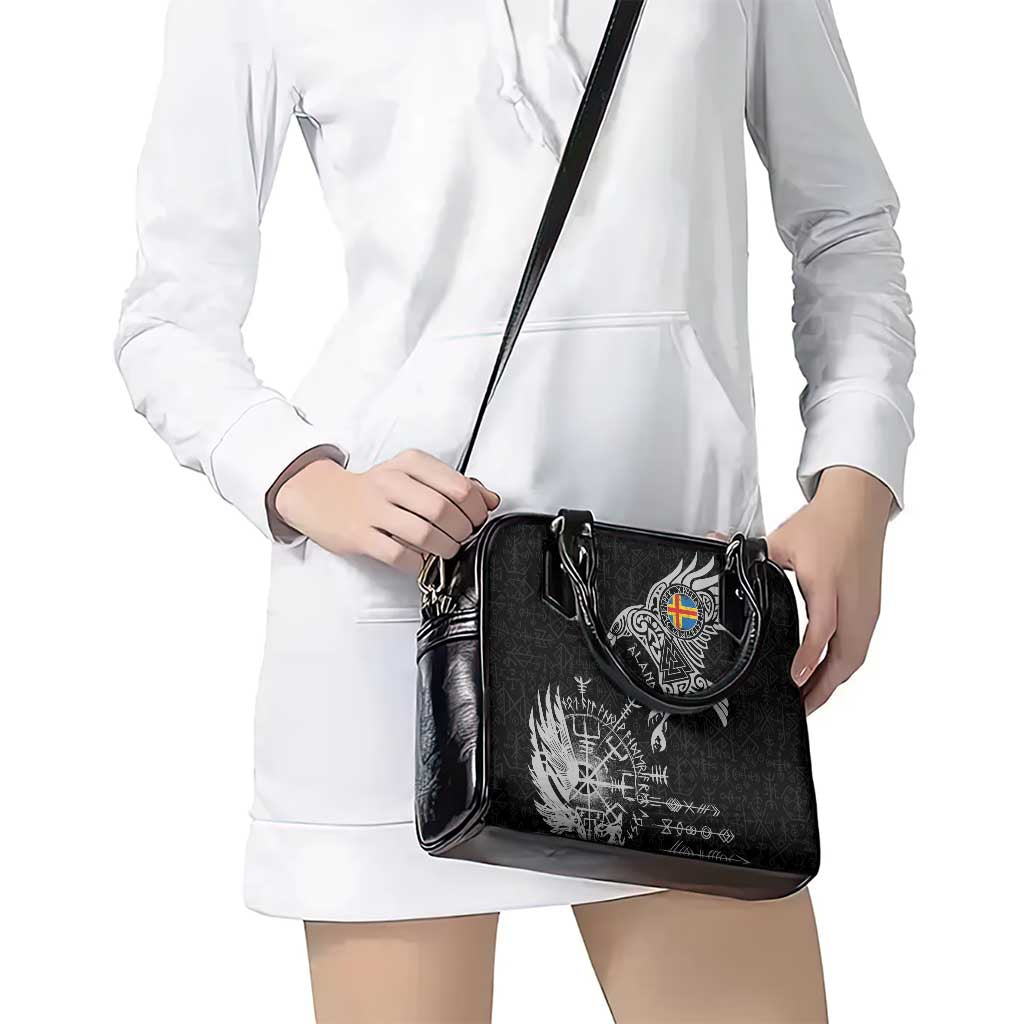 Aland Viking Ravens Shoulder Handbag Vegvisir Runes Pattern LT18