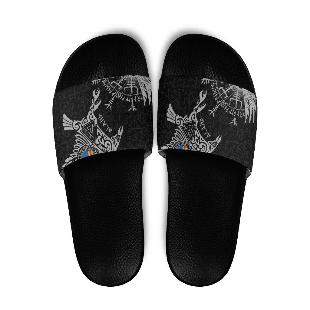 Aland Viking Ravens Slide Sandals Vegvisir Runes Pattern LT18