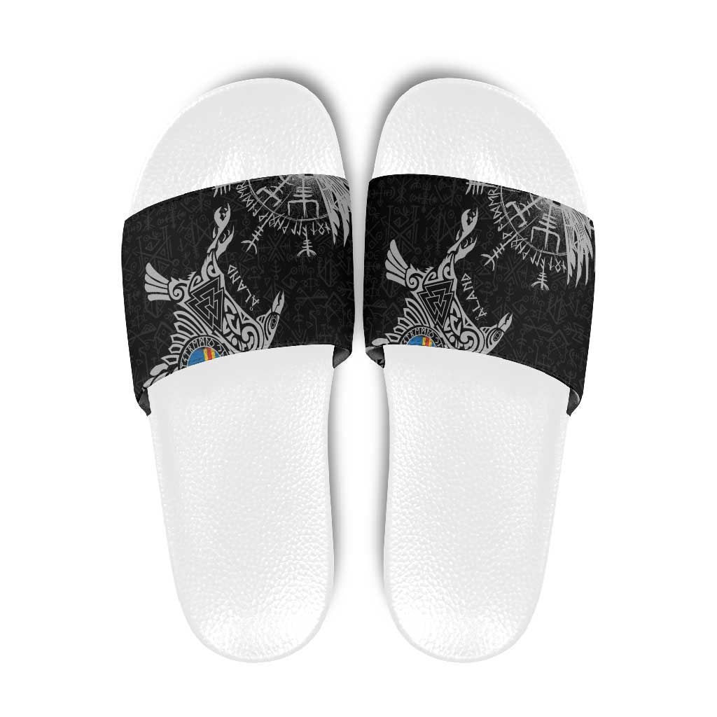Aland Viking Ravens Slide Sandals Vegvisir Runes Pattern LT18