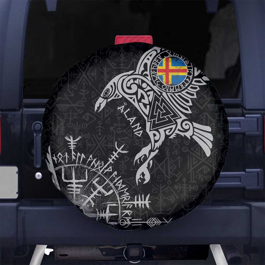 Aland Viking Ravens Spare Tire Cover Vegvisir Runes Pattern LT18