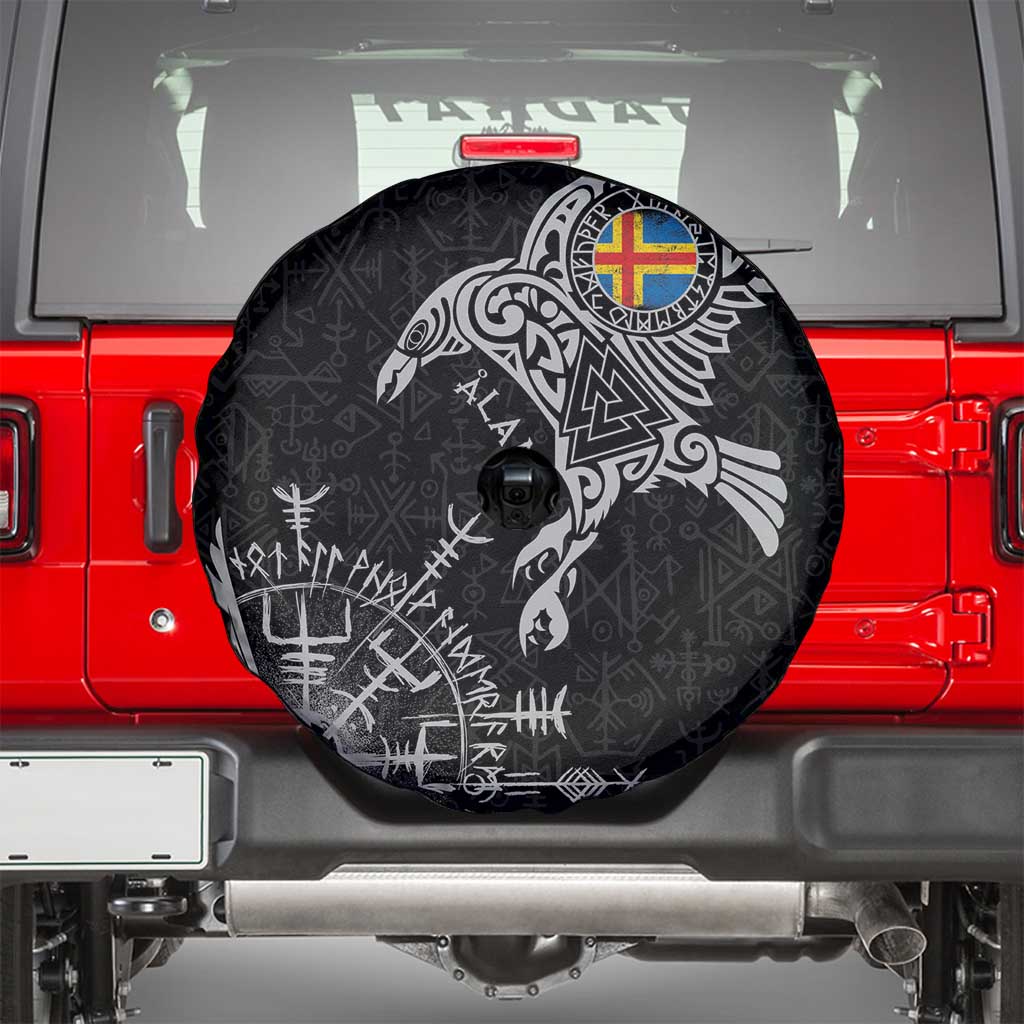 Aland Viking Ravens Spare Tire Cover Vegvisir Runes Pattern LT18