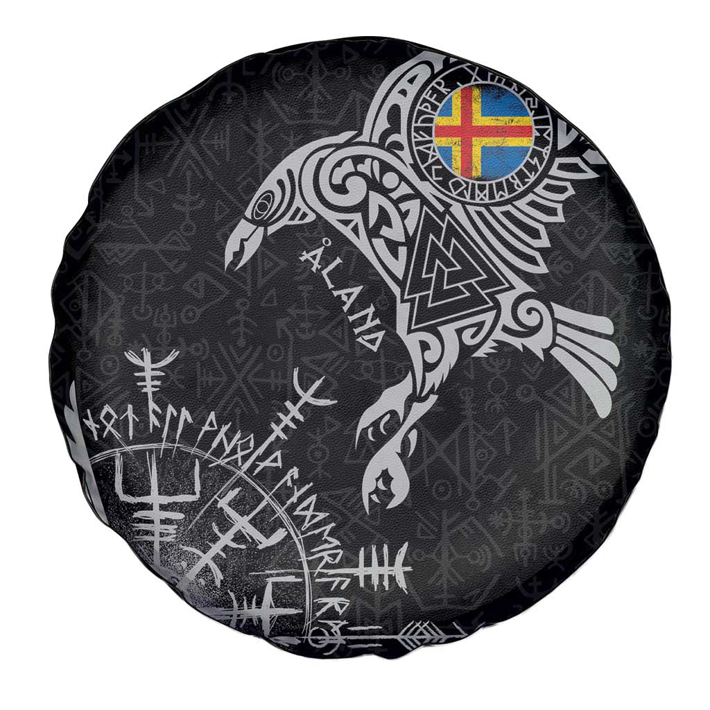 Aland Viking Ravens Spare Tire Cover Vegvisir Runes Pattern LT18