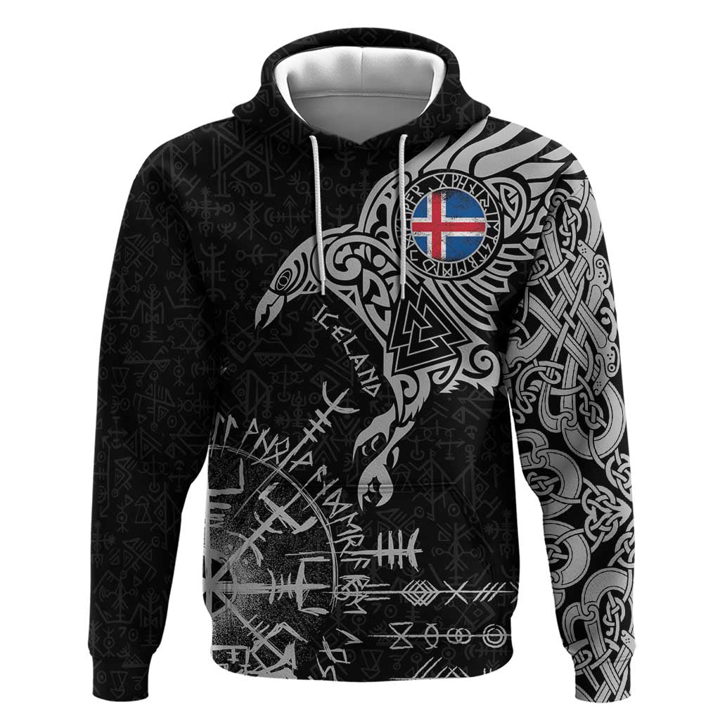 Iceland Viking Ravens Hoodie Vegvisir Runes Pattern LT18