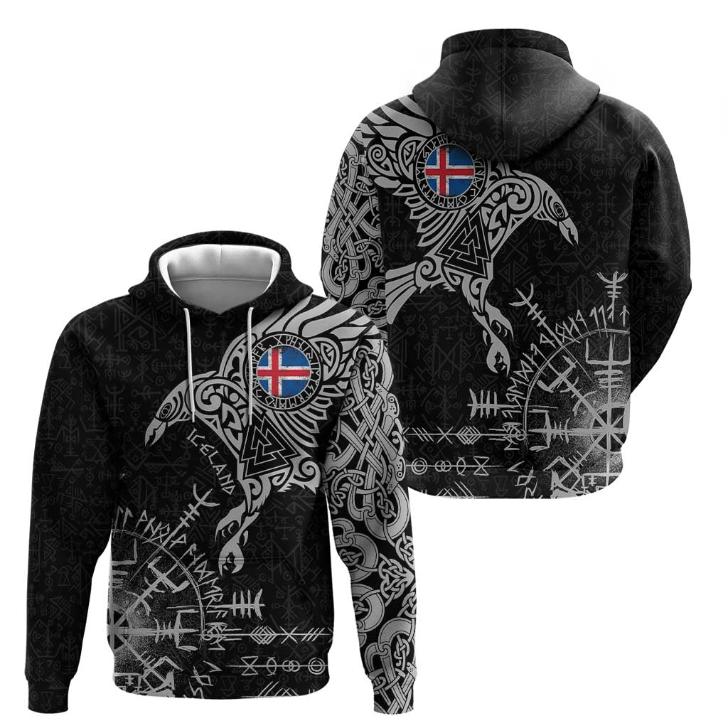 Iceland Viking Ravens Hoodie Vegvisir Runes Pattern LT18