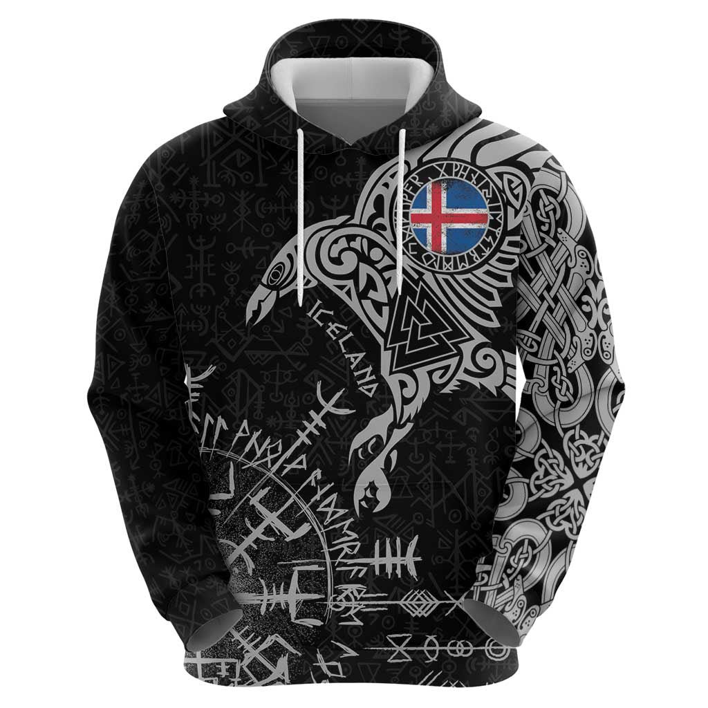 Iceland Viking Ravens Hoodie Vegvisir Runes Pattern LT18