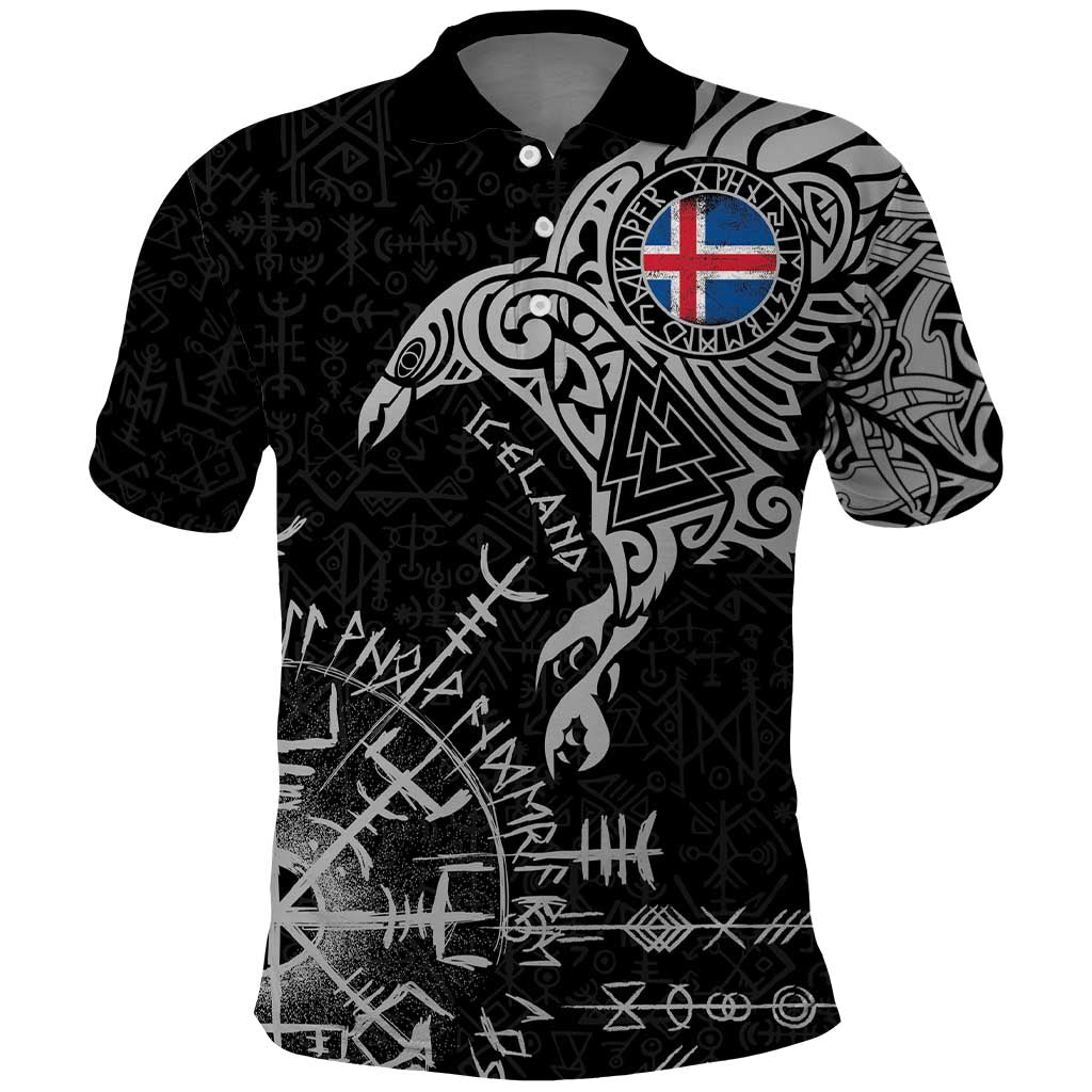 Iceland Viking Ravens Polo Shirt Vegvisir Runes Pattern LT18