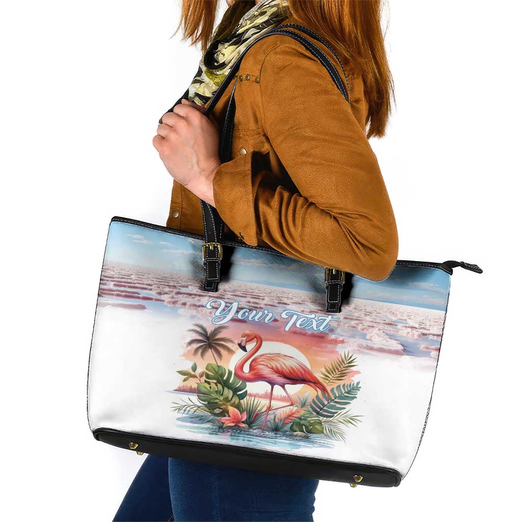 Personalized Bonaire Caribbean Flamingo Leather Tote Bag Pink Salt Flats LT18
