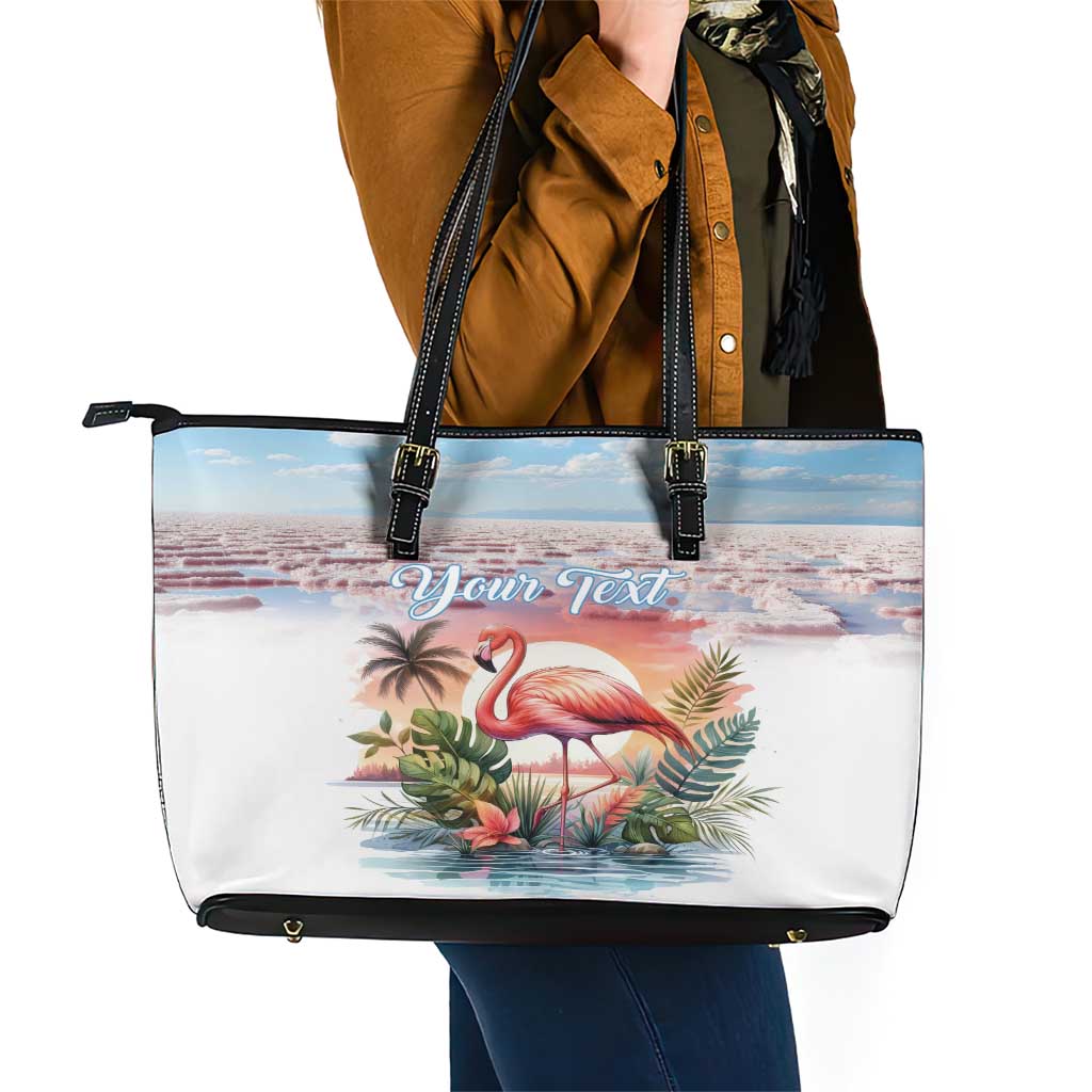 Personalized Bonaire Caribbean Flamingo Leather Tote Bag Pink Salt Flats LT18