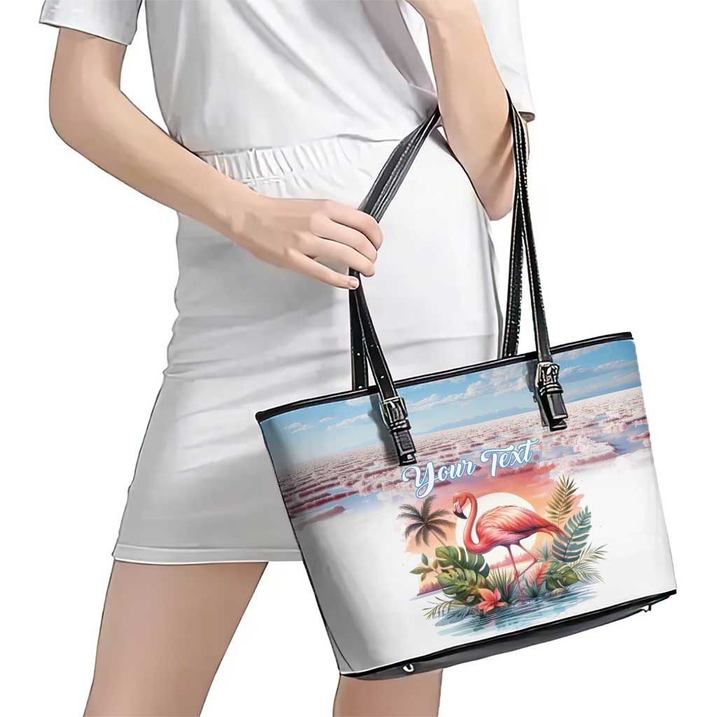 Personalized Bonaire Caribbean Flamingo Leather Tote Bag Pink Salt Flats LT18