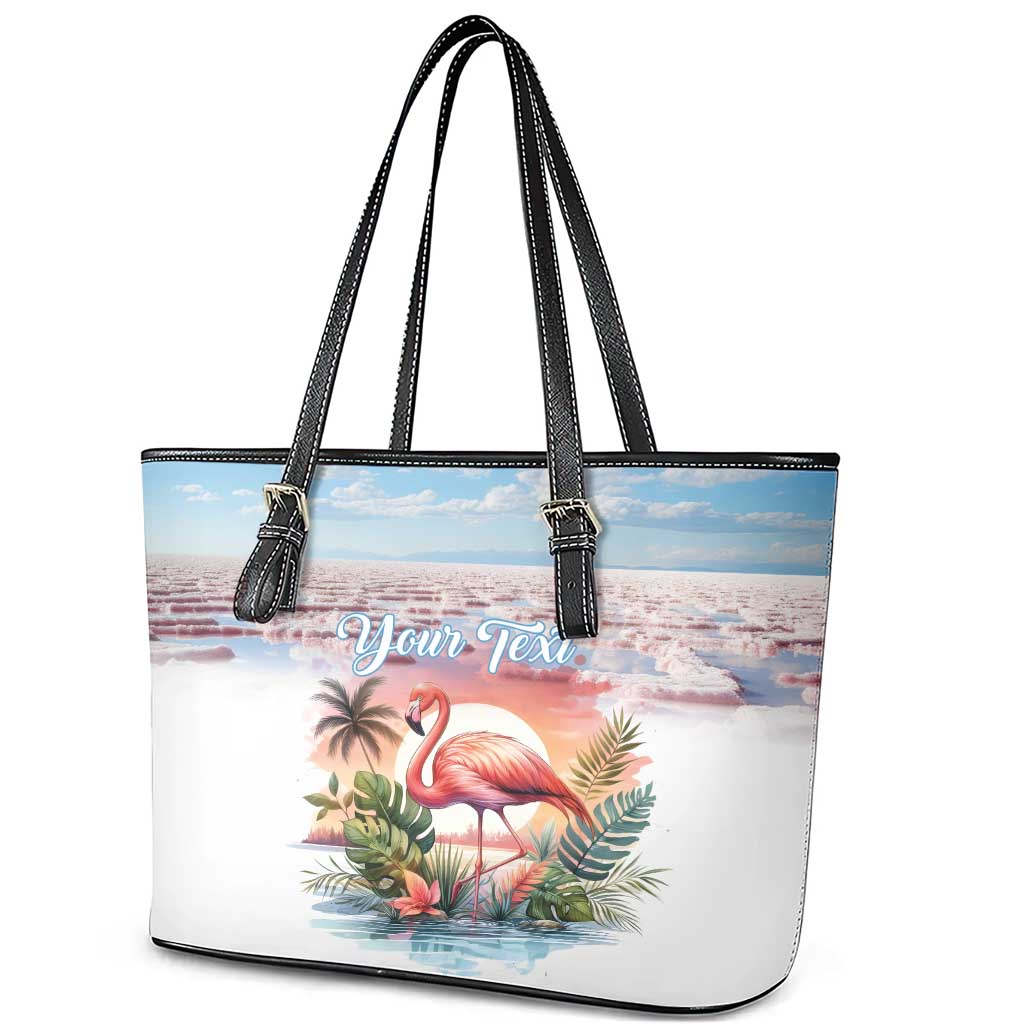 Personalized Bonaire Caribbean Flamingo Leather Tote Bag Pink Salt Flats LT18